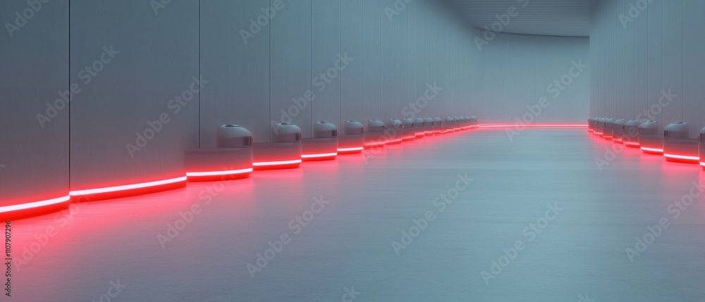 Poster long corridor with a row of white pillars on either side. the pillars are arranged in a straight lin