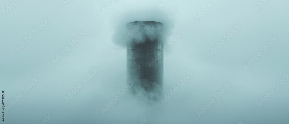 Poster photograph of a tall, cylindrical object that appears to be a chimney or exhaust pipe. the object is