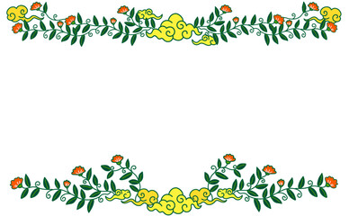 小さな花と葉の横フレームイラスト