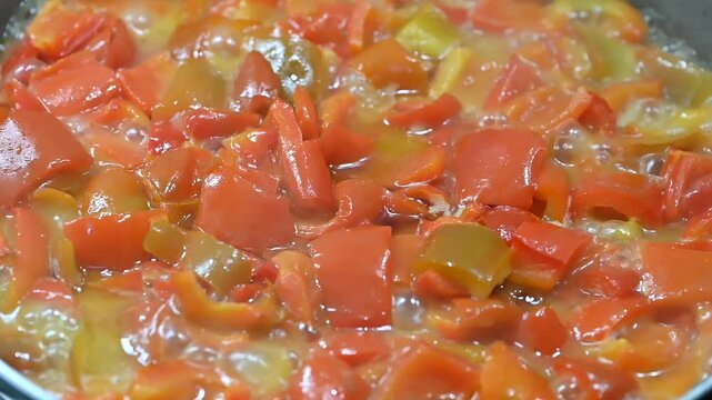 Pan-fried peppers with stale bread. The peppers are cooked in a pan and flavoured with a dressing made from stale bread and other ingredients of your choice, such as pecorino, parsley and others.

