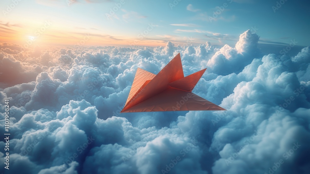 Aufkleber paper plane and soft cloud 3d rendering