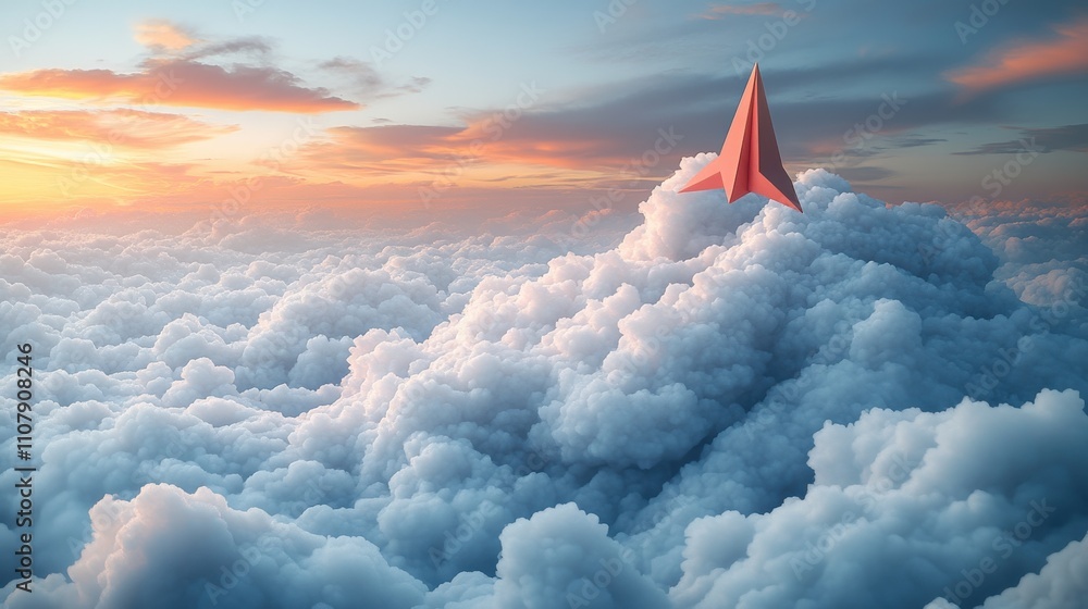Poster paper plane and soft cloud 3d rendering