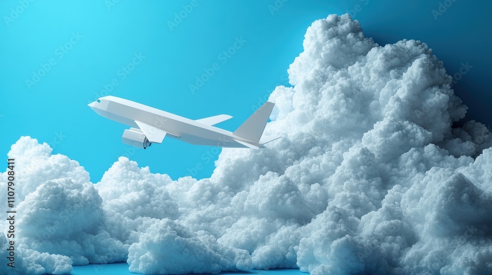 Poster paper plane and soft cloud 3d rendering