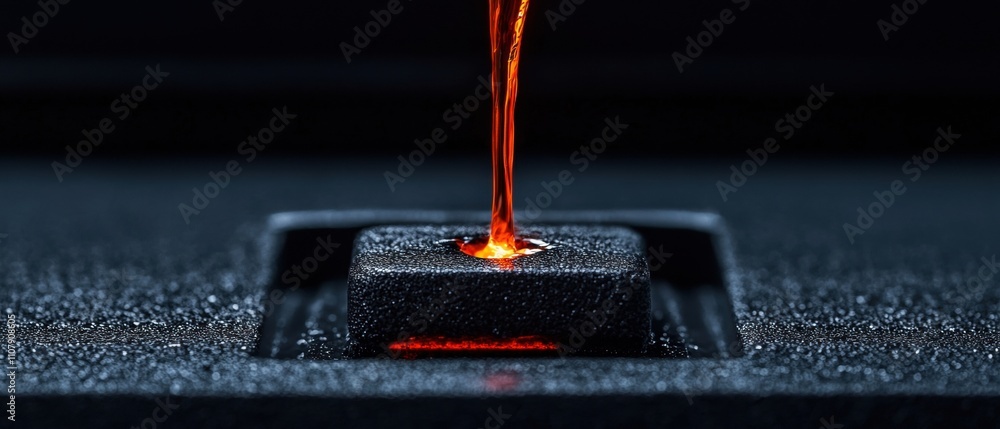 Aufkleber close-up of a black square-shaped object with a small red flame coming out of it. the flame appears 