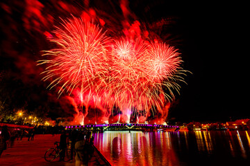 Novi Sad, Serbia - October 23, 2024: Fireworks in Novi Sad, Serbia. Fireworks on the occasion of...