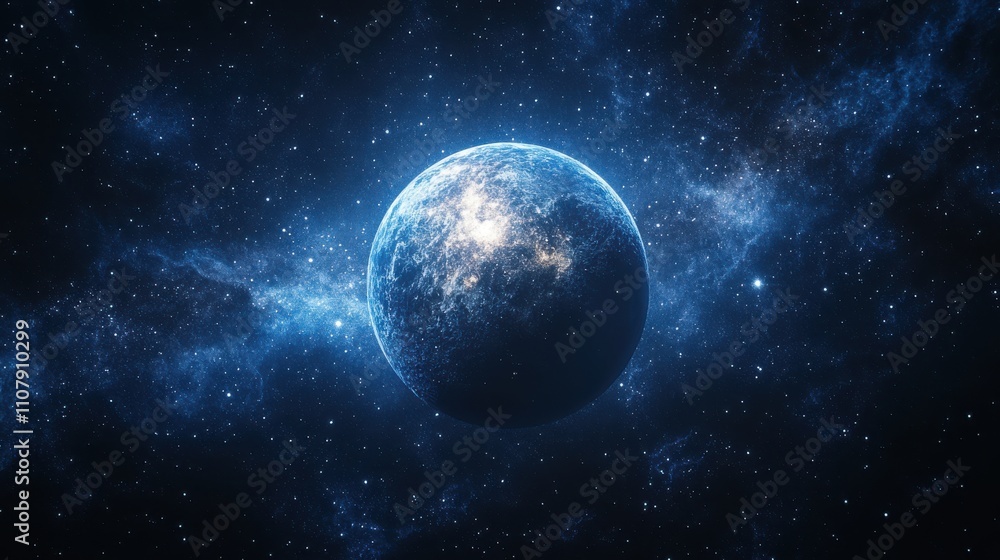 Poster planet with milky way at night 3d rendering