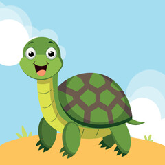 Obraz premium Cartoon cute Turtle in flat style. Vector tortoise illustration. Adorable Baby tortoise. Design for print, sticker, icon, emblem or children book illustration.