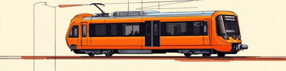 Detailed design of an orange electric tram showcasing modern transportation technology and innovative urban transit solutions
