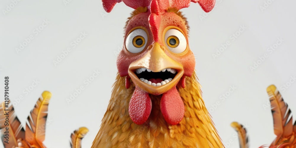 Poster close-up shot of a chicken with a cheerful expression