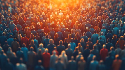Fototapeta premium Large Crowd Gathered at Sunset