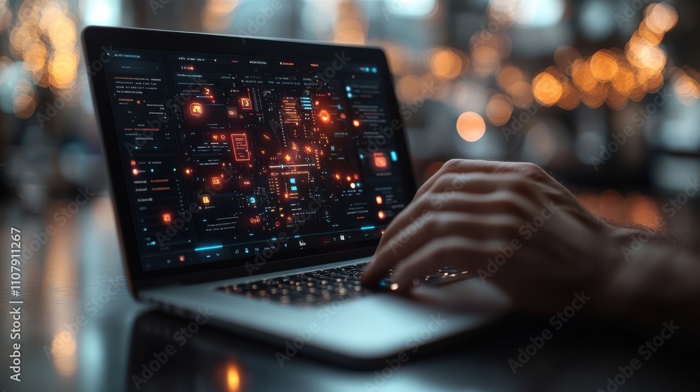 Aufkleber privacy policy concept personal information management businessman using laptop with security techno