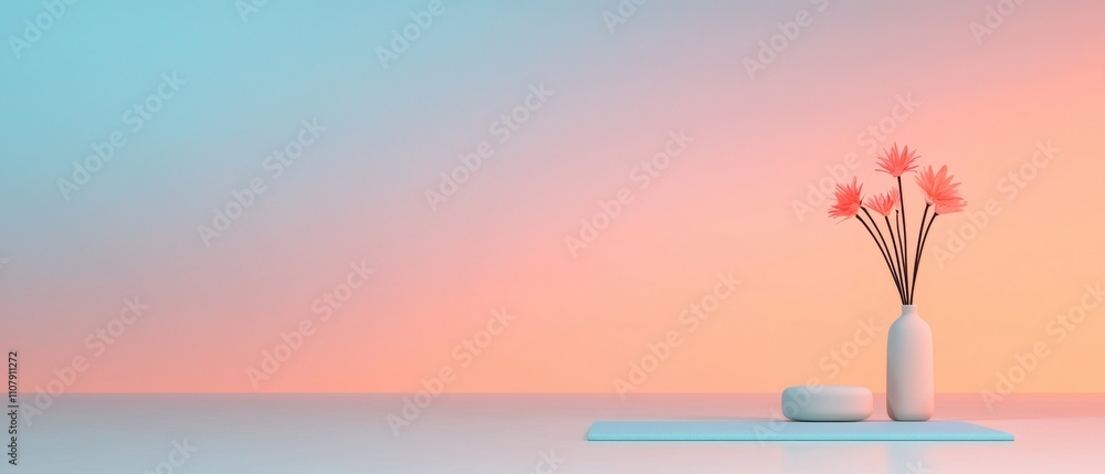 Aufkleber 3d rendering of a minimalistic scene with a pink and blue gradient background. on the right side of 