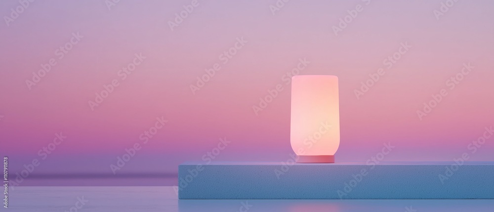 Poster small, cylindrical object on a blue surface. the object appears to be a lamp or a table lamp, with a
