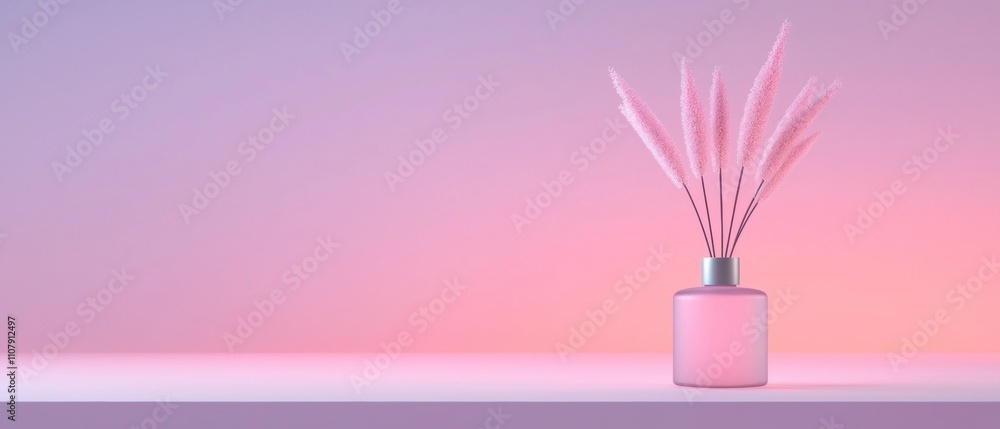 Poster 3d rendering of a pink and purple gradient background. in the center of the image, there is a small 