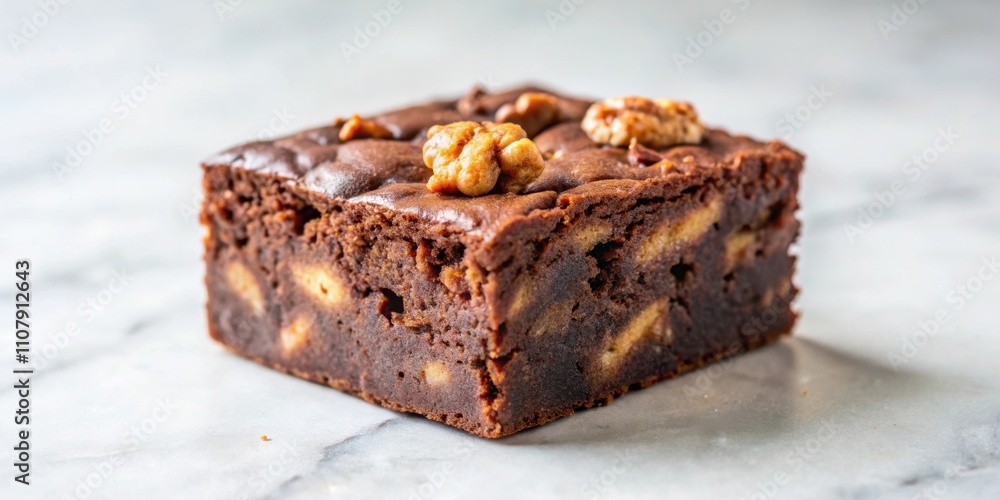 Aufkleber a close-up of a chocolate brownie topped with walnuts, showcasing its rich, fudgy texture and tempti