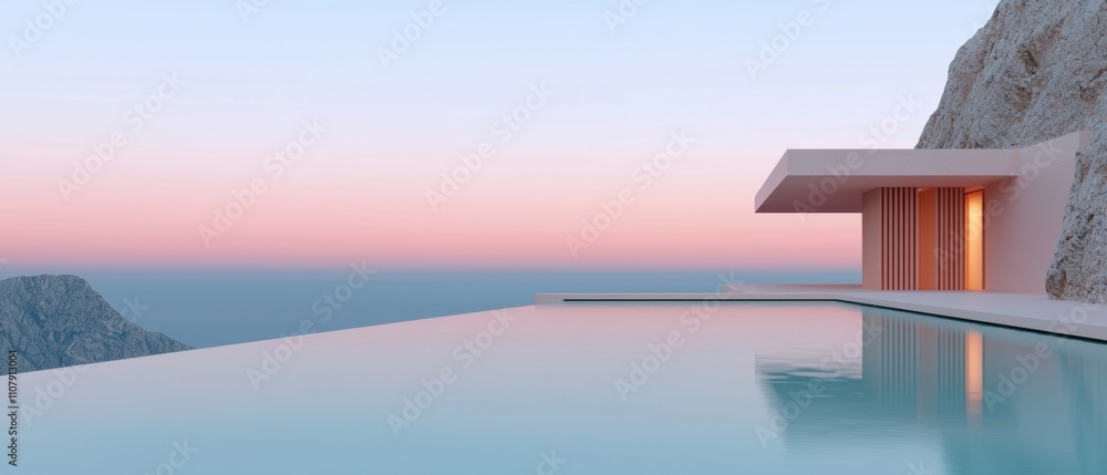 Aufkleber modern infinity pool with a stunning view of the ocean and mountains in the background. the pool is 