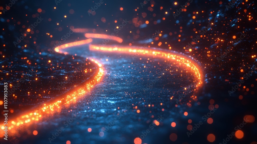 Aufkleber racing track with glowing particles background 3d rendering