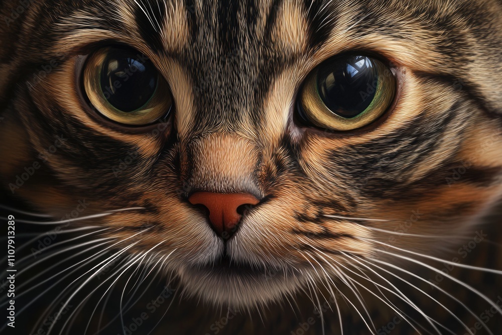 Poster close-up view of a cat's face with large, expressive eyes