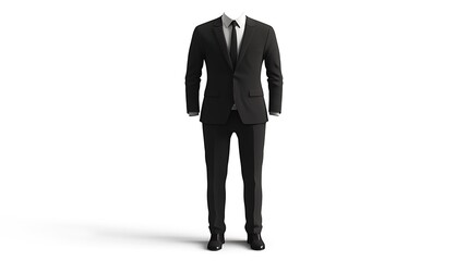 Obraz premium A black suit and tie full length on a white background.