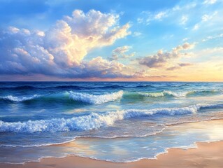Fototapeta premium Serene Background of a Tranquil Nature Scene with Lush Greenery and Calm Waters for Relaxation and Meditation