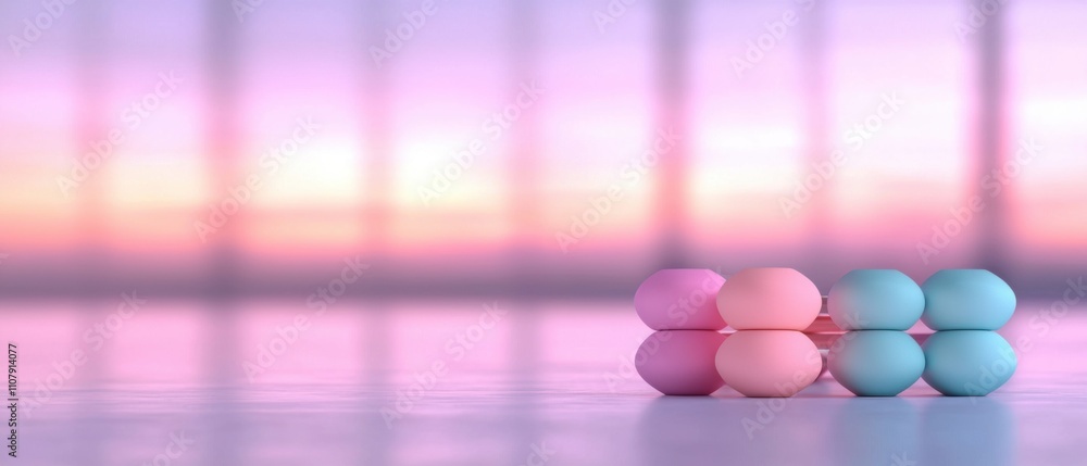 Aufkleber group of six small spheres arranged in a row on a reflective surface. the spheres are of different c
