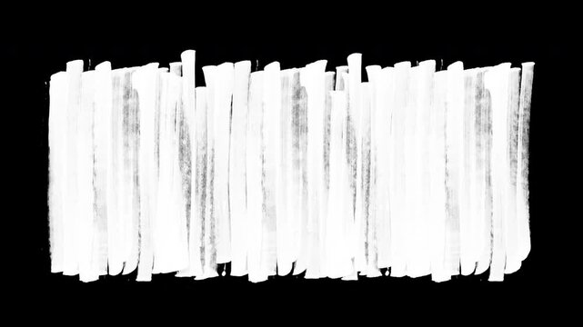 Black and white animation of vertical brush strokes making a rectangle for overlaying or placing text.