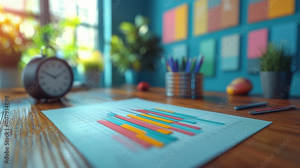Poster report file with growing financial graph 3d rendering