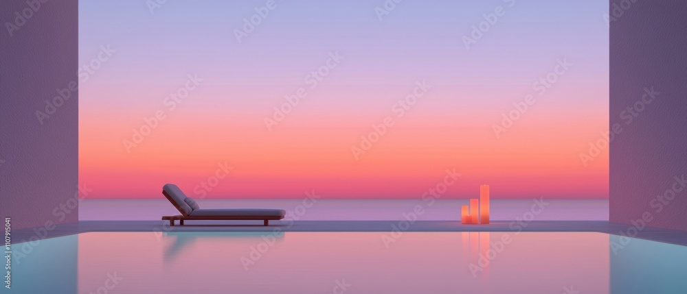 Aufkleber modern infinity pool with a beautiful sunset in the background. the pool is rectangular in shape and
