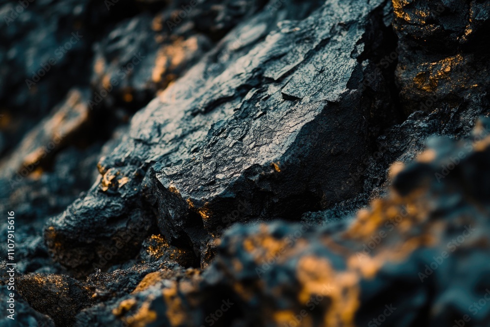 Poster a close-up view of a rock with a yellow light shining on it, perfect for use in outdoor or nature-th