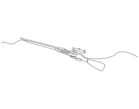 recommend clip art: Continuous one line drawing of sniper rifle. One line drawing illustration of army weapon sniper. Military weapon, soldier equipment concept line art. Editable outline