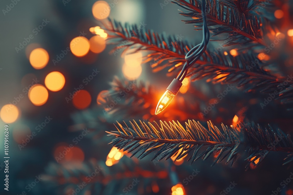 Poster a close-up shot of a christmas tree with colorful lights in the background