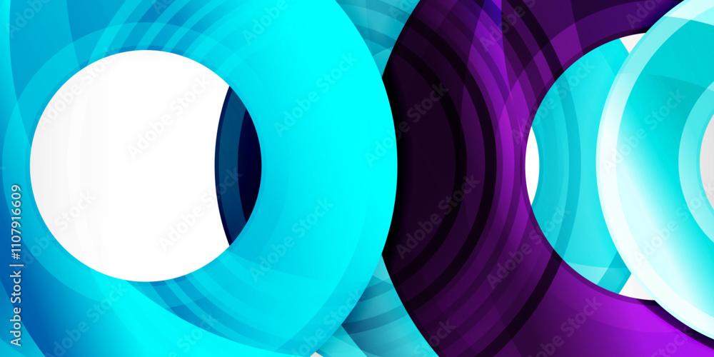 Poster Bright colorful circles with light effects. Abstract background