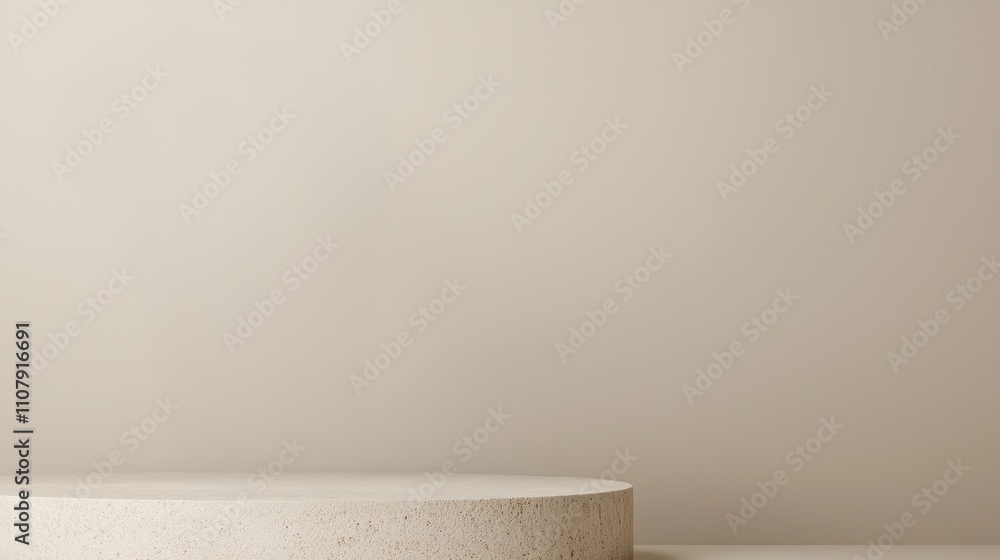 Poster Empty modern beige round platform displaying products on neutral background