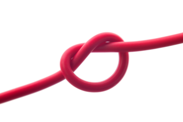 red electrical wire tied in a knot, close up, cut out