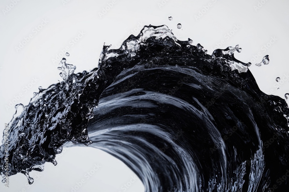 Poster a monochrome image of a wave crashing against the shore