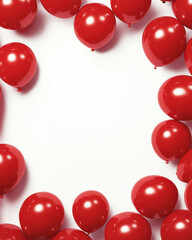Obraz premium Red balloons create a festive border on a white background for celebrations and events