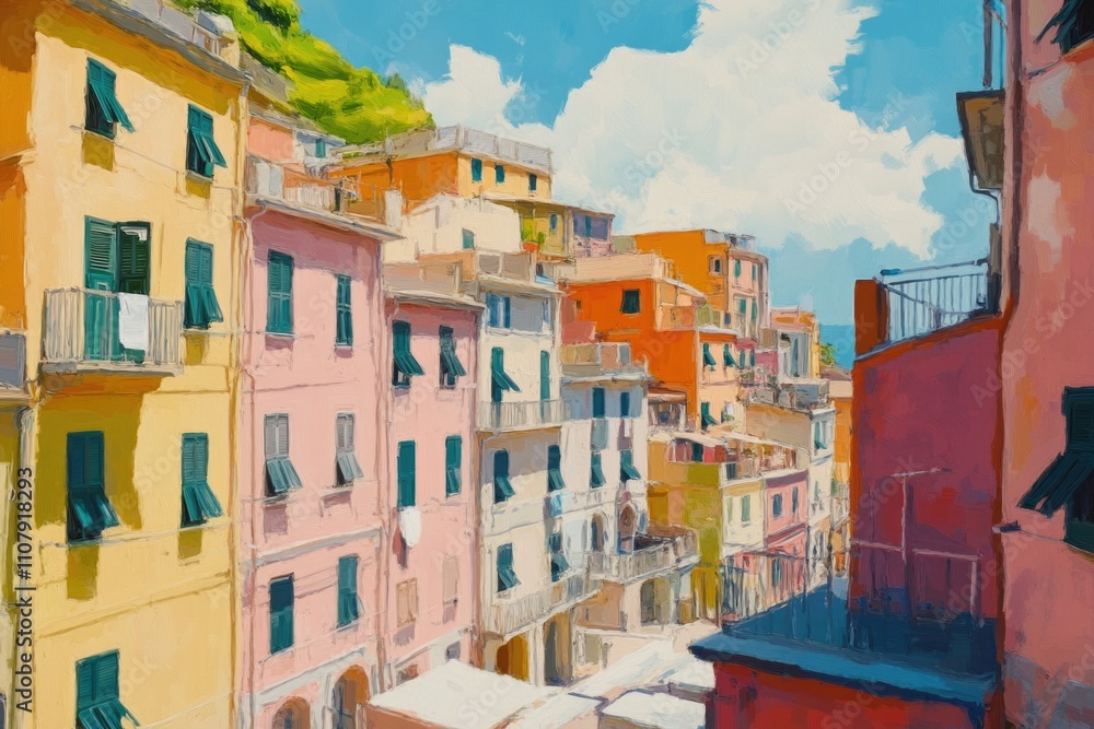 Poster urban landscape with modern architecture and busy streets