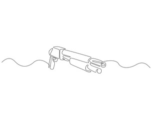 Continuous one line drawing of firearms shotgun. One line drawing illustration of shotgun gun. Soldier equipment concept line art. Editable outline