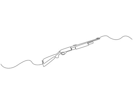 recommend clip art: Continuous one line drawing of firearms shotgun. One line drawing illustration of shotgun gun. Soldier equipment concept line art. Editable outline