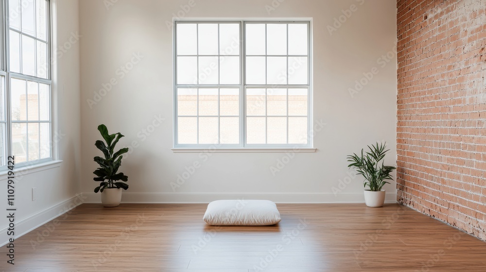 Poster serene meditation room with natural light and simple setting