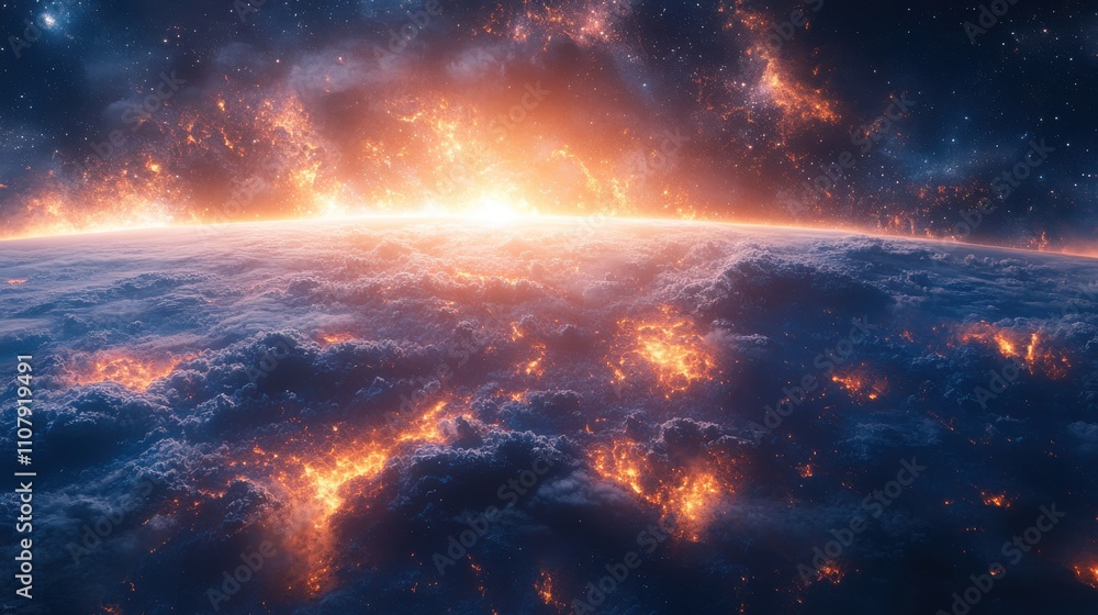 Poster satellite and outer space background 3d rendering
