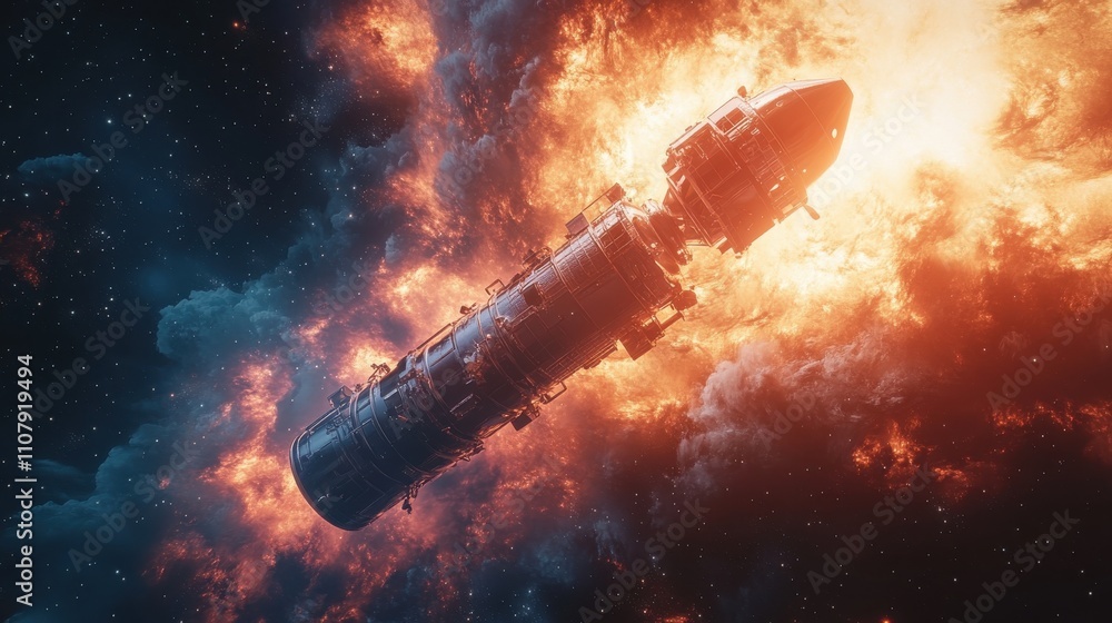 Poster satellite in outer space with cartoon style 3d rendering