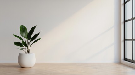 Fototapeta premium Modern minimalist interior design with potted plant and natural light