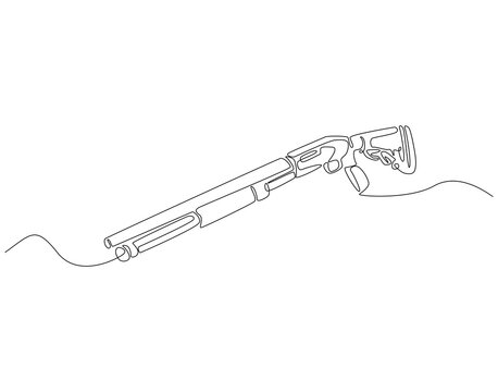 recommend clip art: Continuous one line drawing of firearms shotgun. One line drawing illustration of shotgun gun. Soldier equipment concept line art. Editable outline