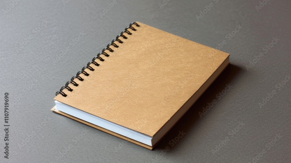 Poster a close-up of a brown notebook lying on a gray surface