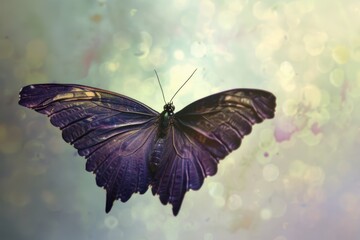 Fototapeta premium A purple butterfly soaring through the air, with blurred background