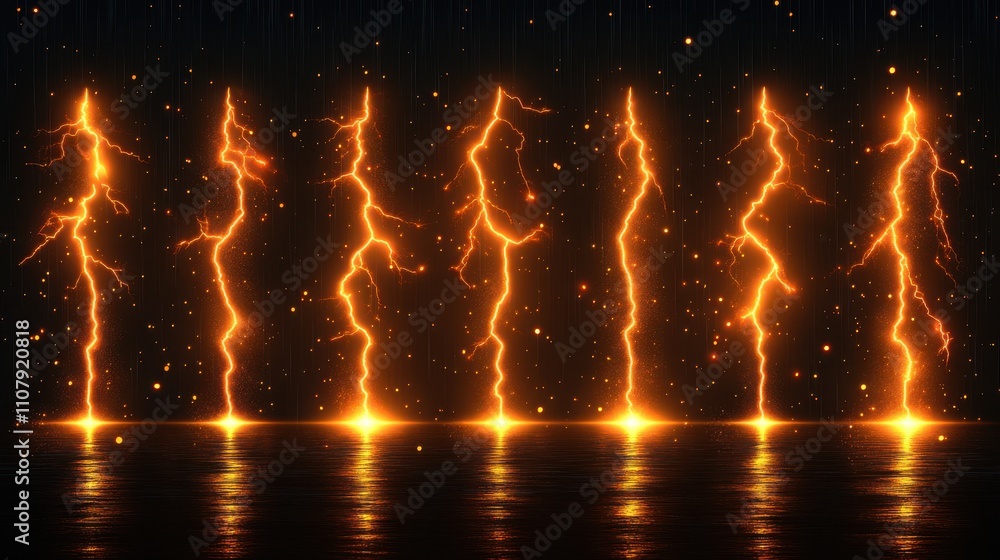 Poster set of lightning outline icons thunderbolts and an electric flash of power black thin line electrica