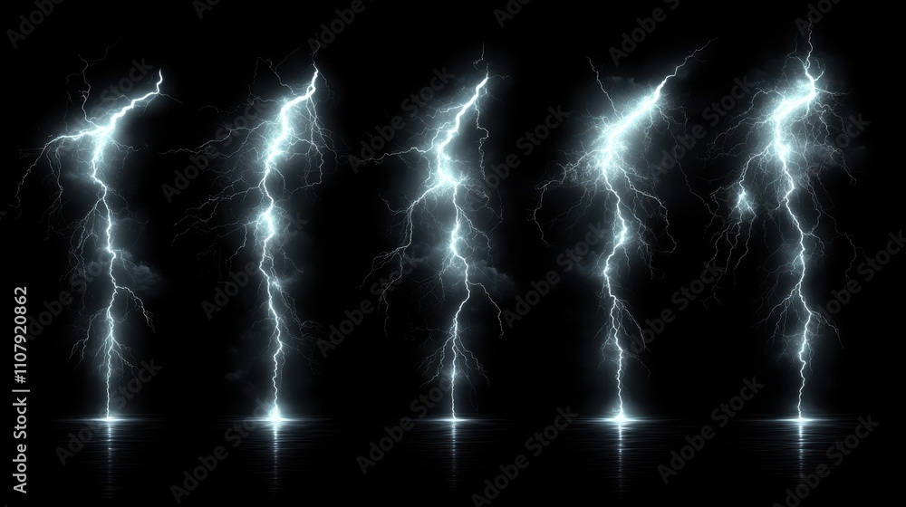 Poster set of lightning outline icons thunderbolts and an electric flash of power black thin line electrica
