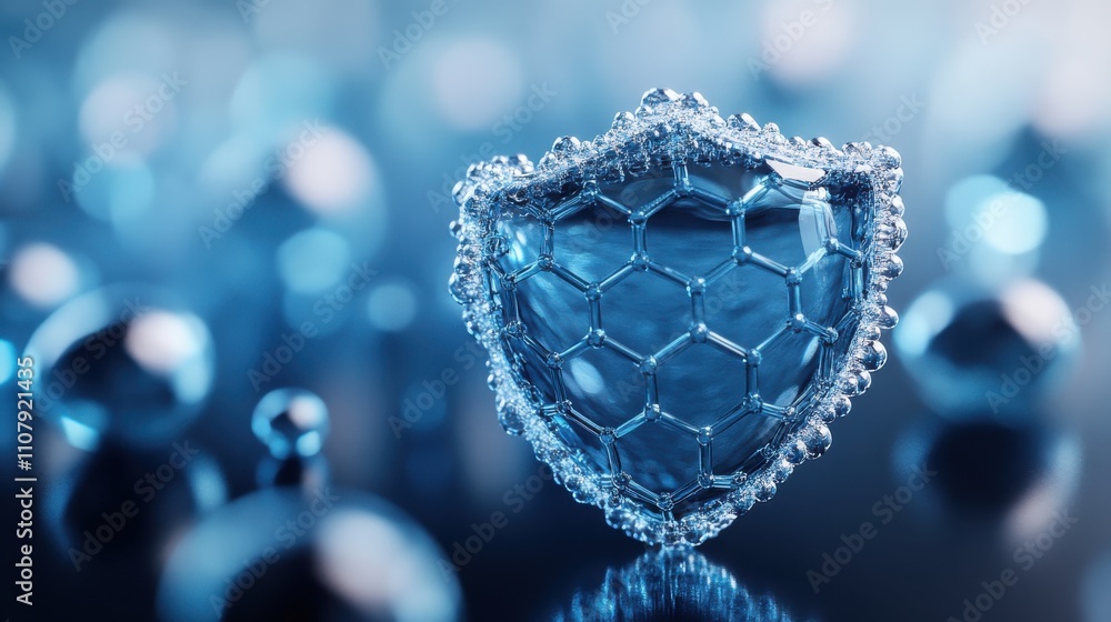 Poster shield and molecules 3d rendering