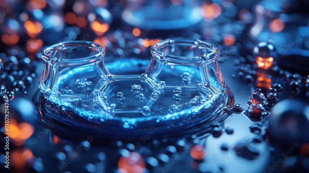 Poster shield and molecules 3d rendering